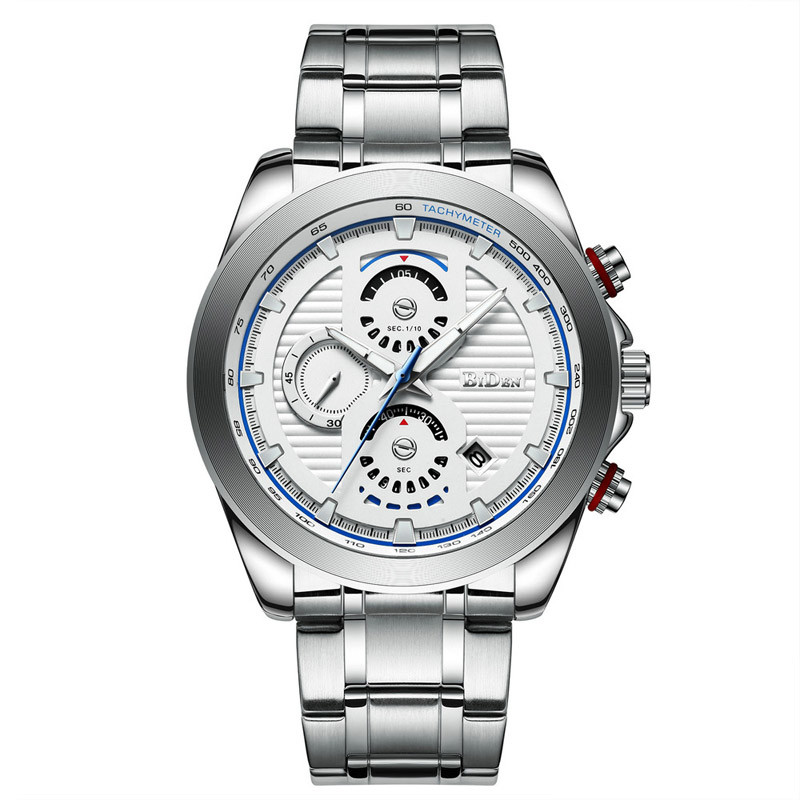 WJ-7391 Vogue Stainless Steel Watches BIDEN Brand Quartz Handwatches 3ATM Waterproof Date Day Men Wrist Watches