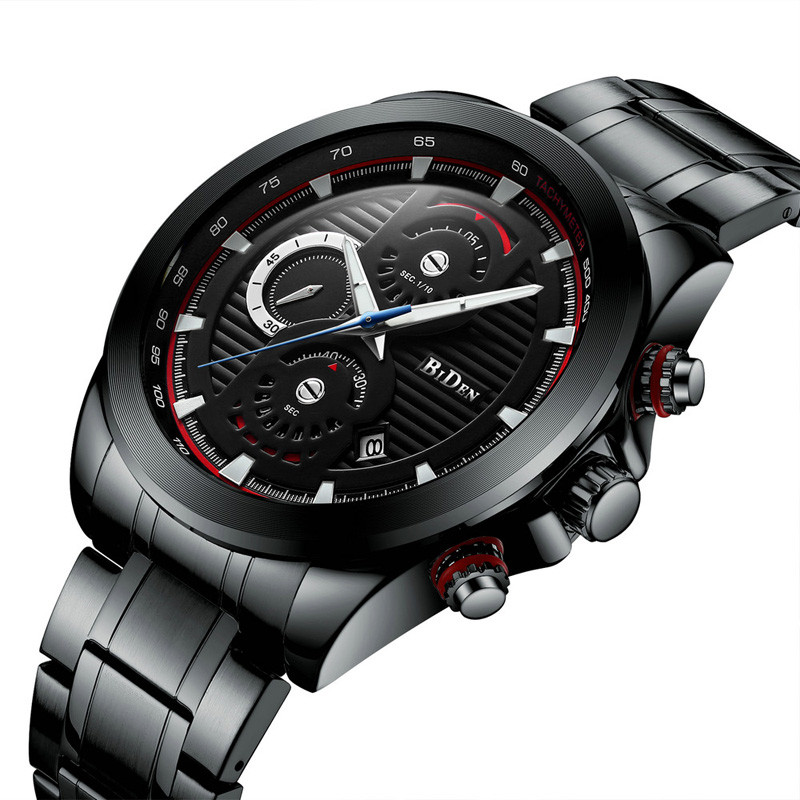 WJ-7391 Vogue Stainless Steel Watches BIDEN Brand Quartz Handwatches 3ATM Waterproof Date Day Men Wrist Watches