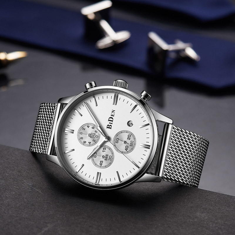 WJ-7394 Vogue Waterproof Stainless Steel Wrist Watches Business Men Handwatches Water Resistant Date Quartz Watches