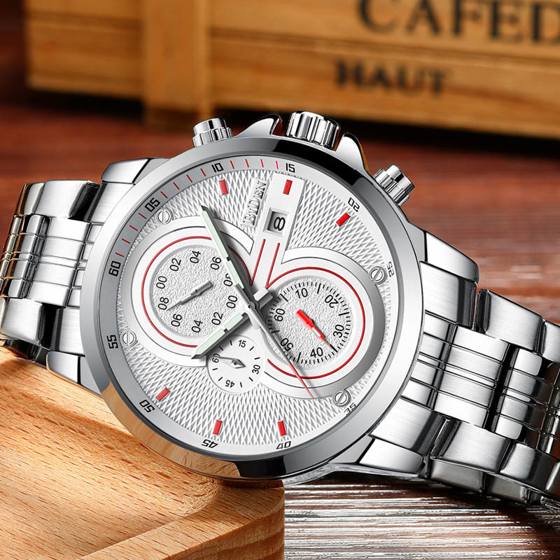 WJ-7395 Wholesales Business 3ATM Men Watches Waterproof Stainless Steel Wrist Watches Aotu Date Quartz Handwatches