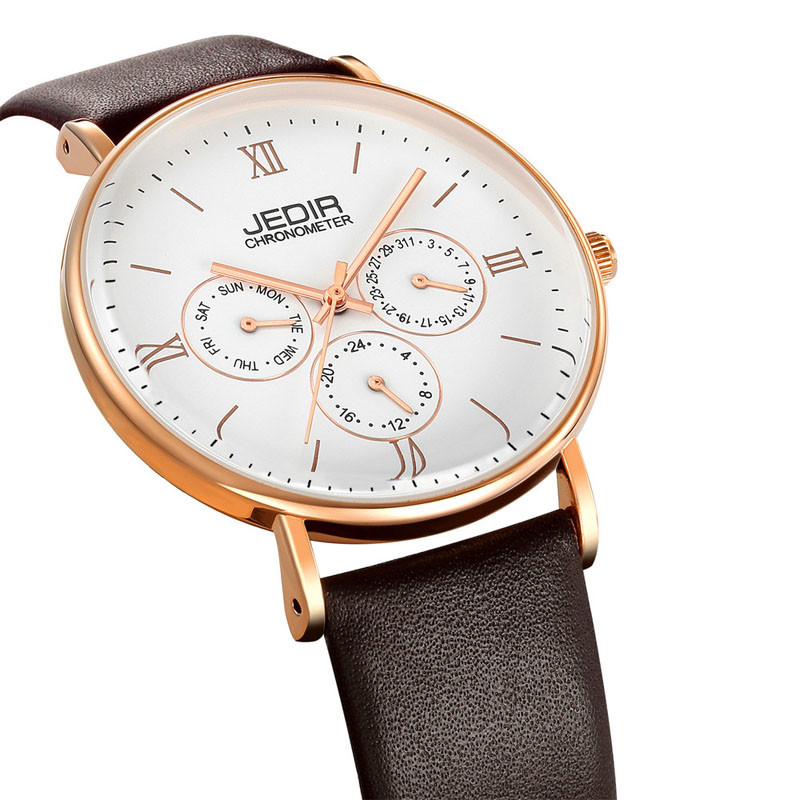 WJ-7396 Wholesales JEDIR Brand Men Watches Latest Design 3ATM Quartz Handwatches Auto Date Day Leather Wrist Watches