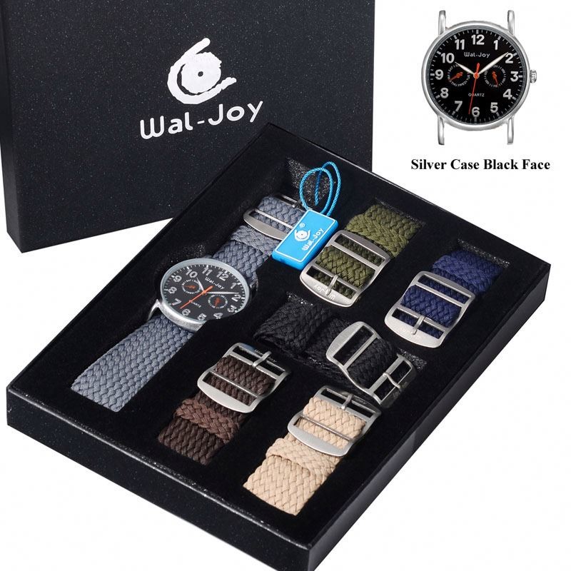 Wal-Joy Brand Knitted Strap Luxury Box Set Outdoor Quartz Men Watches 2017
