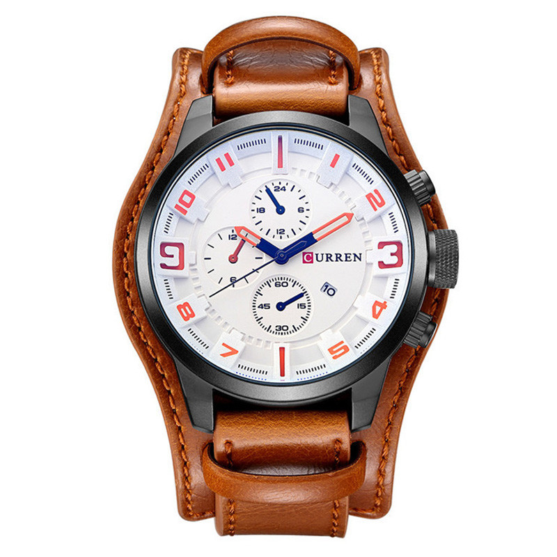 WJ-5911 CURREN 8225 High-end Casual Men's Dial Calendar Watch Waterproof Blue light Quartz Leather Wrist-watch