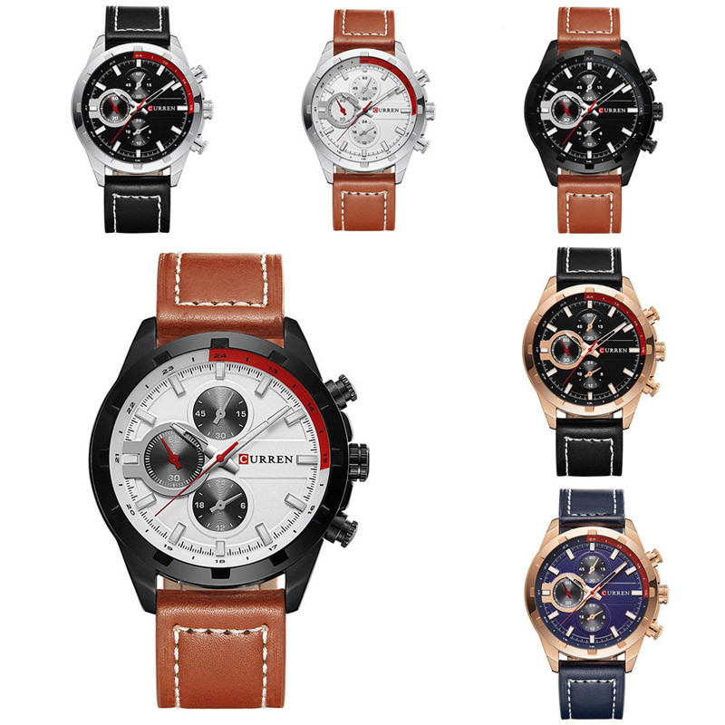 WJ-5911 CURREN 8225 High-end Casual Men's Dial Calendar Watch Waterproof Blue light Quartz Leather Wrist-watch