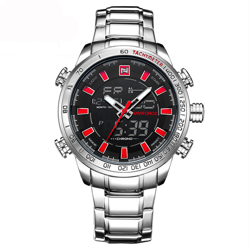 WJ-6308 Naviforce Day Date Brand Quartz Handwatches  Japan Movt Men Watches Stainless Steel Waterproof Watchwatches