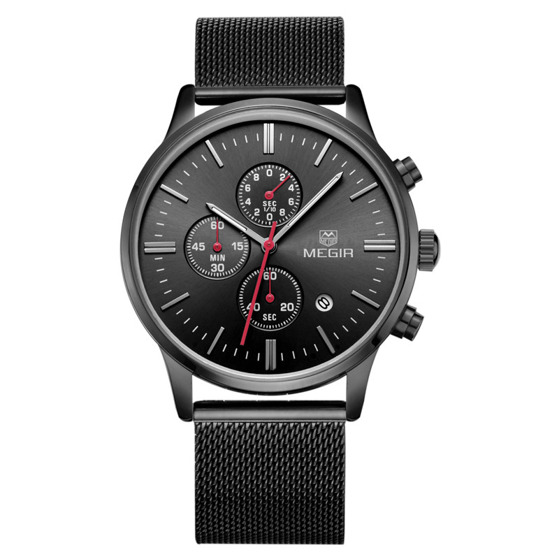WJ-5263 MEGIR Brand Fashion Multifunction 3ATM Water Resistant Outdoor Men Stainless Steel Sport Watch