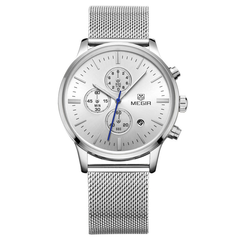 WJ-5263 MEGIR Brand Fashion Multifunction 3ATM Water Resistant Outdoor Men Stainless Steel Sport Watch