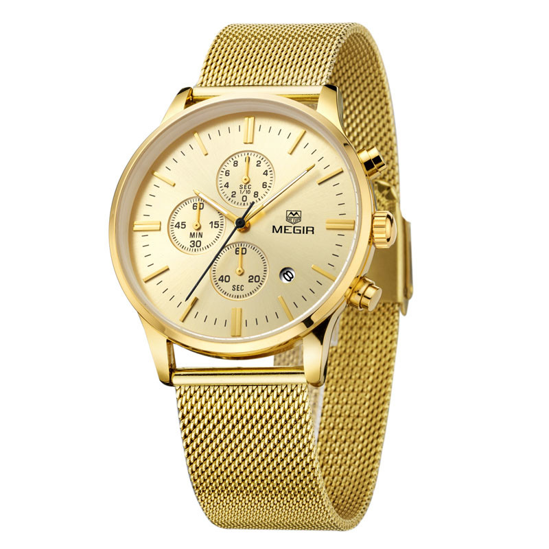 WJ-5263 MEGIR Brand Fashion Multifunction 3ATM Water Resistant Outdoor Men Stainless Steel Sport Watch