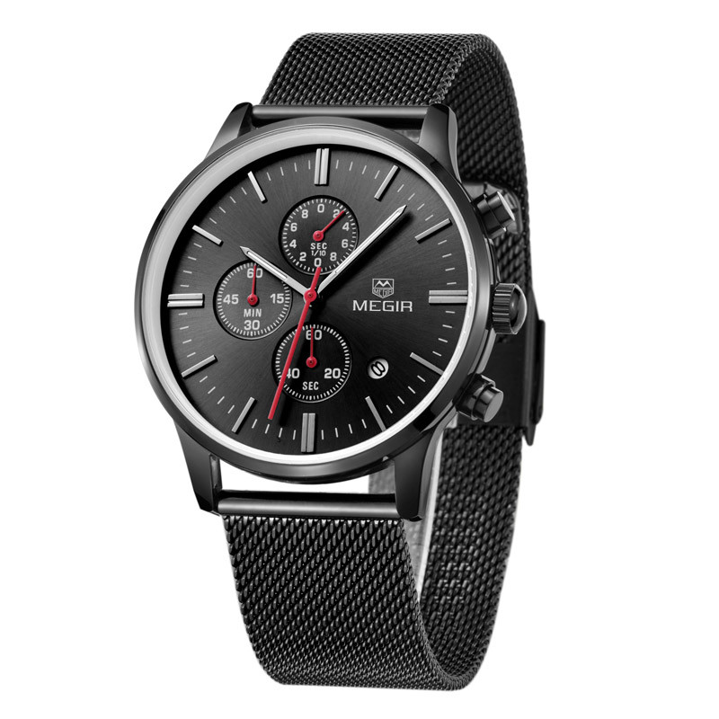 WJ-5263 MEGIR Brand Fashion Multifunction 3ATM Water Resistant Outdoor Men Stainless Steel Sport Watch