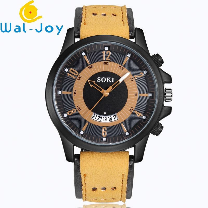 WJ-6931 2018 SOKI Brand New Design Match Color Leather Watches for Men Quartz Watches With Date