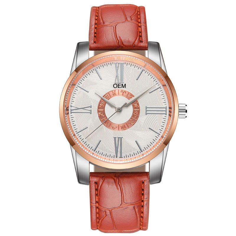 WJ-8106 Waterproof Quartz Wristwatch Simple Roman Digital Scale Leather Strap Watch Popular Small MOQ OEM Watch